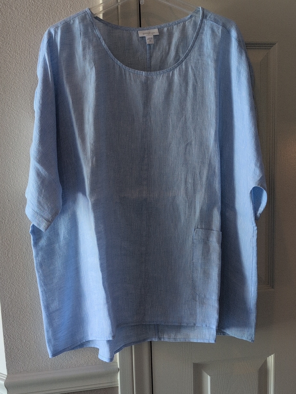 Purejill Lt. Blue XL Tall Linen Popover Top